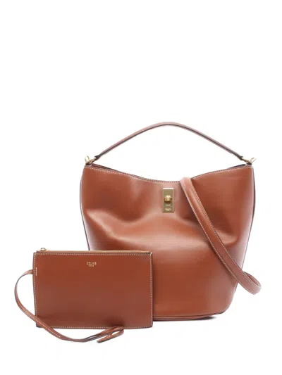 Pre-owned Celine 2018-2025 Leather Teen Bucket 16 Satchel In Brown
