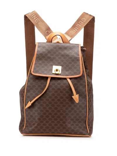 Pre-owned Celine 2018-2025 Macadam Coated Canvas Backpack In Brown