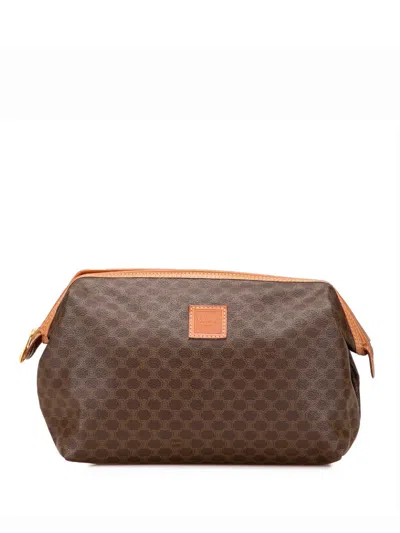 Pre-owned Celine 2018-2025 Macadam Coated Canvas Clutch Bag In Brown