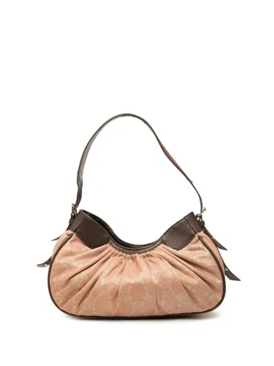 Pre-owned Celine 2018-2025 Macadam Denim Pleated Shoulder Bag In Pink