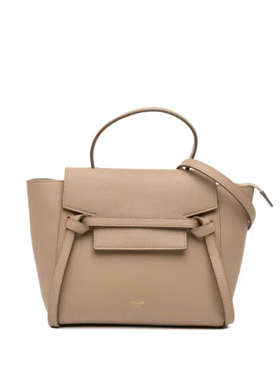 Pre-owned Celine 2018-2025 Nano Grained Calfskin Belt Bag Satchel In Brown