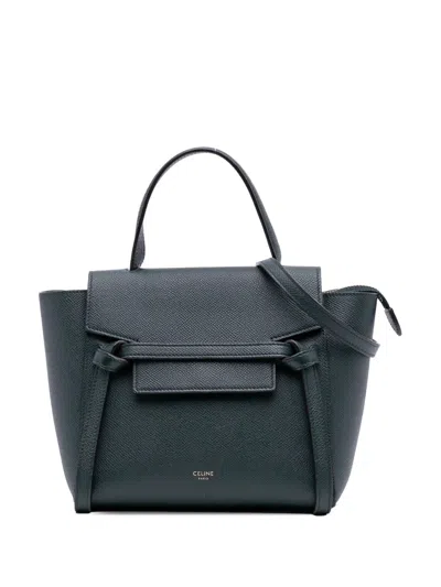 Pre-owned Celine 2018-2025 Nano Grained Calfskin Belt Bag Satchel In Green