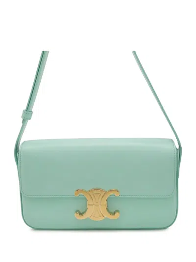 Pre-owned Celine 2018-2025 Shiny Calfskin Claude Shoulder Bag In Blue