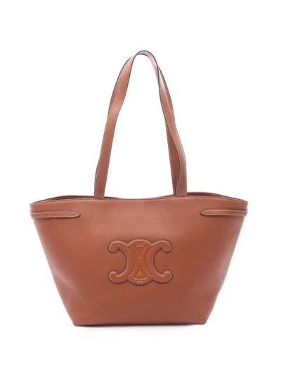 Pre-owned Celine 2018-2025 Small Calfskin Cabas Cuir Triomphe Anais Tote Bag In Brown