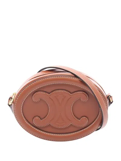 Pre-owned Celine 2018-2025 Small Calfskin Cuir Triomphe Oval Crossbody Bag In Brown