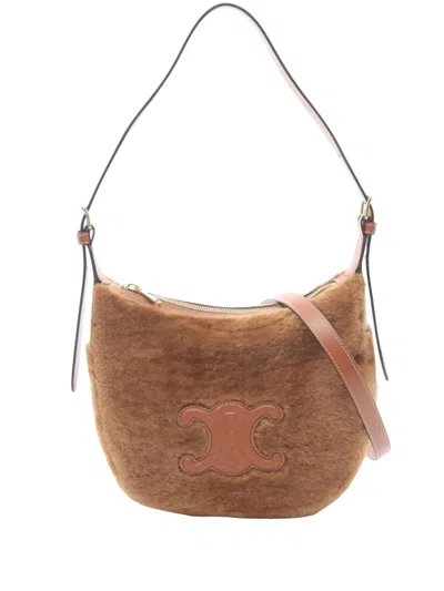 Pre-owned Celine 2018-2025 Small Shearling Cuir Triomphe Heloise Bag Crossbody Bag In Brown