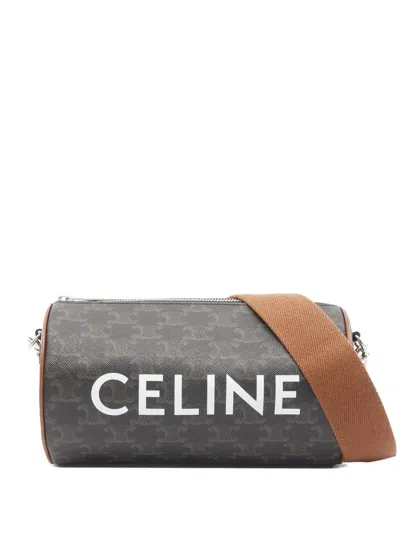 Pre-owned Celine 2018-2025 Triomphe Coated Canvas Cylinder Crossbody Bag In Brown