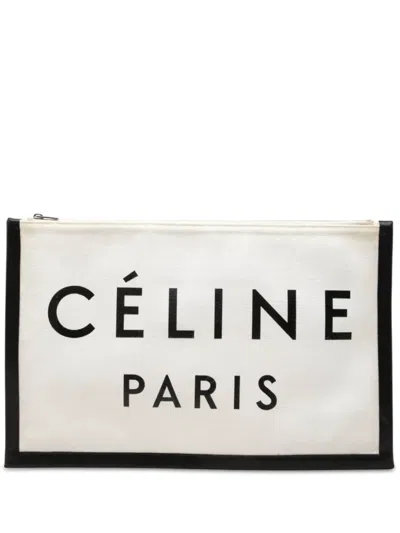 Pre-owned Celine 2018 Canvas Logo Clutch Bag In White