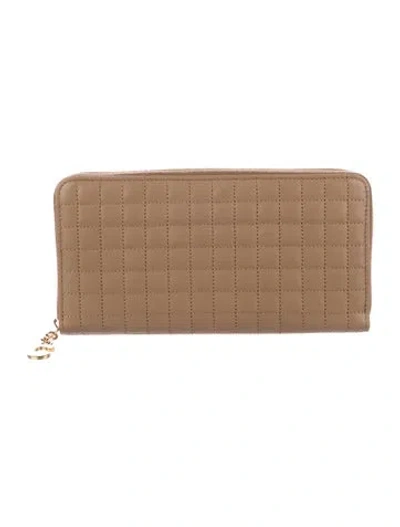 Pre-owned Celine 2018  Large C Charm Quilted Calfskin Leather Zip Around Wallet. Continental Wallet In Brown