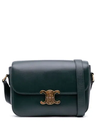Pre-owned Celine 2018 Classique Shiny Calfskin Triomphe Crossbody Bag In Green