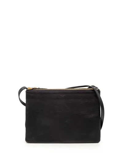 Pre-owned Celine 2018 Large Lambskin Trio Crossbody Bag In Black