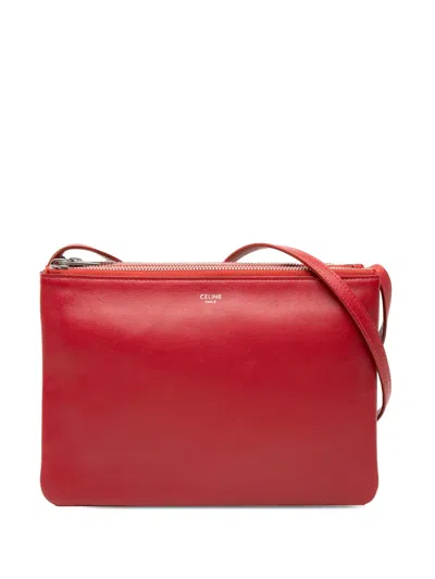 Pre-owned Celine 2018 Large Lambskin Trio Crossbody Bag In Red