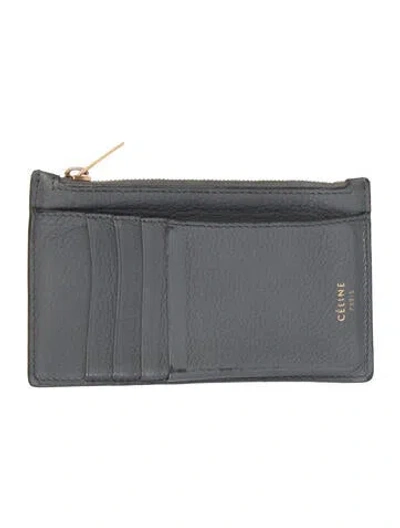 Pre-owned Celine 2018 Leather Card Holder In Gray