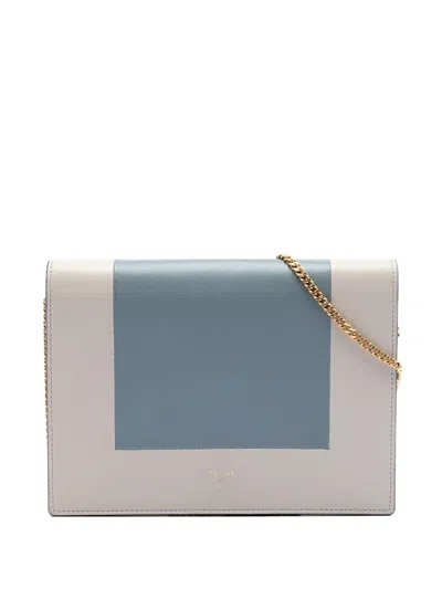 Pre-owned Celine 2018 Leather Frame Wallet On Chain Crossbody Bag In Gray