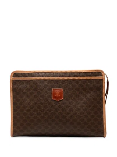 Pre-owned Celine 2018 Macadam Coated Canvas Clutch Bag In Brown
