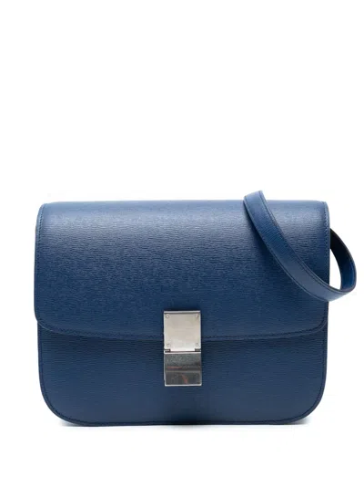 Pre-owned Celine 2018 Medium Calfskin Classic Box Crossbody Bag In Blue