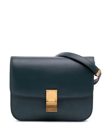 Pre-owned Celine 2018 Medium Calfskin Classic Box Crossbody Bag In Green