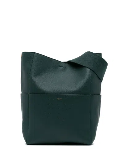 Pre-owned Celine 2018 Medium Leather Seau Sangle Bucket Bag In Green