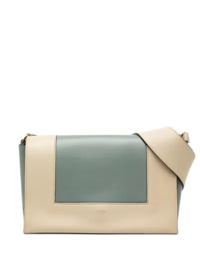 Pre-owned Celine 2018 Medium Shiny Smooth Calfskin Frame Shoulder Bag In Blue