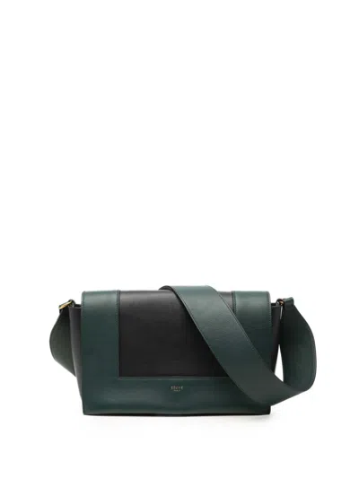 Pre-owned Celine 2018 Medium Shiny Smooth Calfskin Frame Shoulder Bag In Green