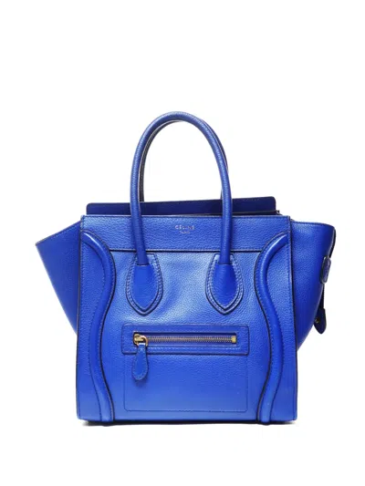 Pre-owned Celine 2018 Micro Luggage Leather Tote Bag In Blue