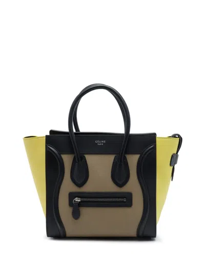 Pre-owned Celine 2018 Micro Tricolor Leather Luggage Tote Bag In Brown