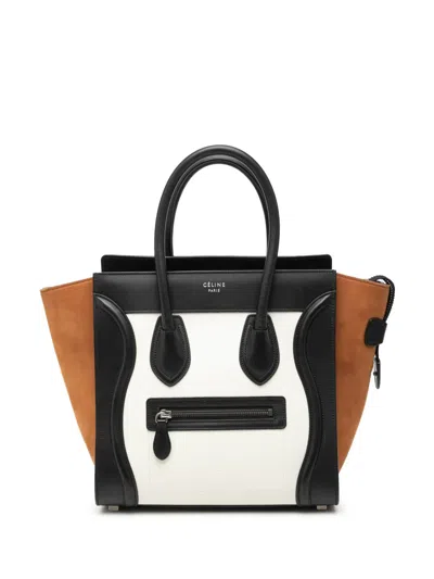 Pre-owned Celine 2018 Micro Tricolor Leather Luggage Tote Bag In Multi