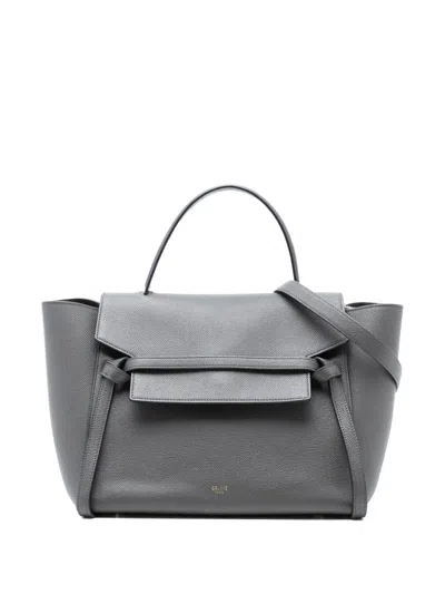 Pre-owned Celine 2018 Mini Grained Calfskin Belt Bag Satchel In Gray