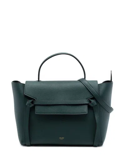 Pre-owned Celine 2018 Mini Grained Calfskin Belt Bag Satchel In Green