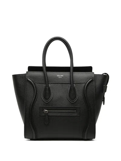 Pre-owned Celine 2018 Mini Grained Calfskin Luggage Tote Bag In Black