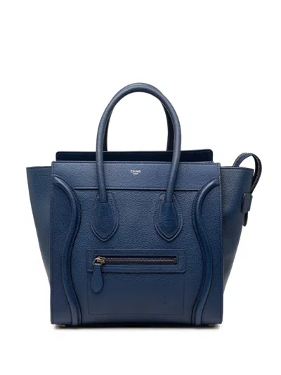 Pre-owned Celine 2018 Mini Leather Luggage Tote Bag In Blue
