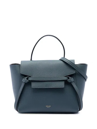 Pre-owned Celine 2018 Nano Grained Calfskin Belt Bag Satchel In Blue