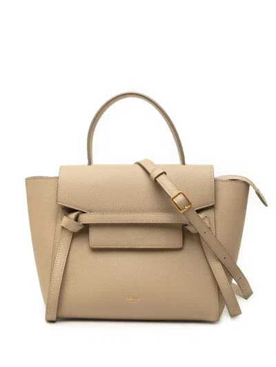 Pre-owned Celine 2018 Nano Grained Calfskin Belt Bag Satchel In Neutrals
