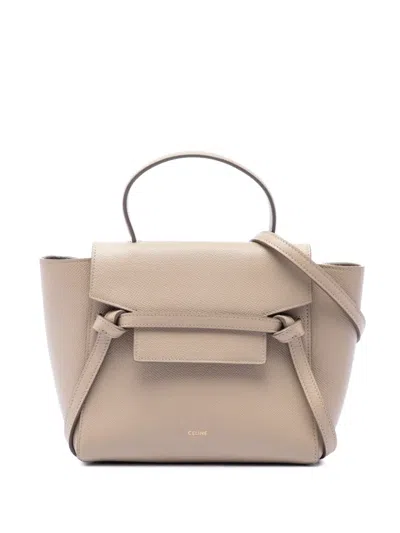 Pre-owned Celine 2018 Nano Grained Calfskin Belt Bag Satchel In Neutrals