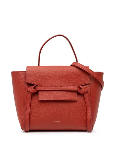 Pre-owned Celine 2018 Nano Grained Calfskin Belt Bag Satchel In Red