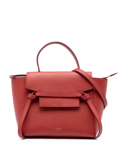 Pre-owned Celine 2018 Nano Grained Calfskin Belt Bag Satchel In Red