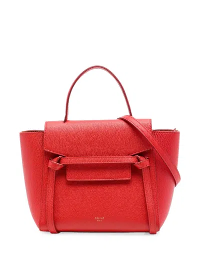 Pre-owned Celine 2018 Nano Grained Calfskin Belt Bag Satchel In Red