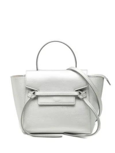 Pre-owned Celine 2018 Nano Laminated Calfskin Belt Bag Satchel In Silver