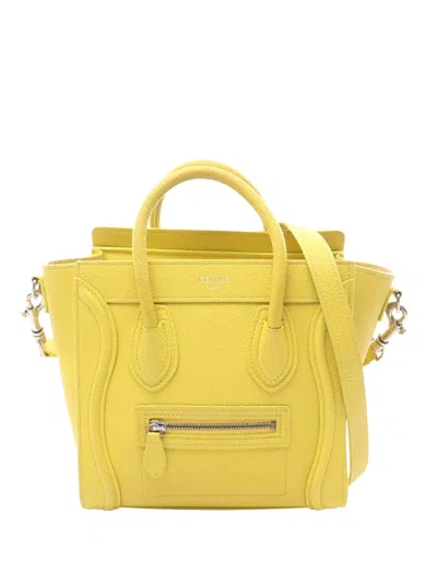 Pre-owned Celine 2018 Nano Leather Luggage Tote Satchel In Yellow