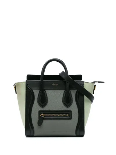 Pre-owned Celine 2018 Nano Tricolor Leather Luggage Tote Satchel In Grey