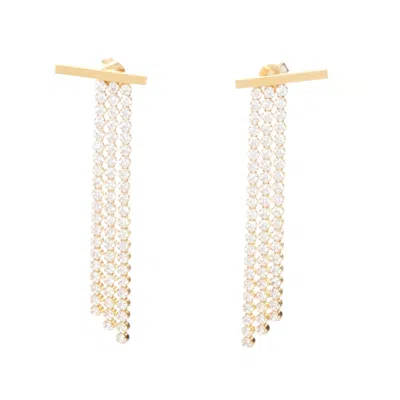 Pre-owned Celine 2018 Phoebe Philo Edwige Brass Bar Crystal Pave Fringe Drop Earrings Pair In Multiple
