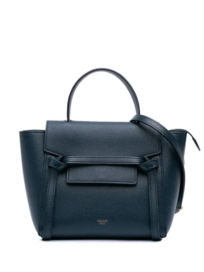 Pre-owned Celine 2018 Pico Grained Calfskin Belt Bag Satchel In Blue