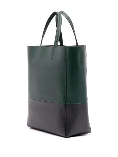Pre-owned Celine 2018 Small Bicolor Grained Calfskin Vertical Cabas Tote Satchel In Black