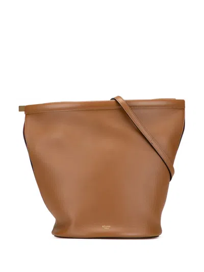 Pre-owned Celine 2018 Smooth Calfskin Clasp Bucket Bag In Brown
