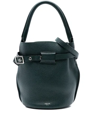 Pre-owned Celine 2018-2025 Nano Leather Big Bucket Bag Satchel In Green