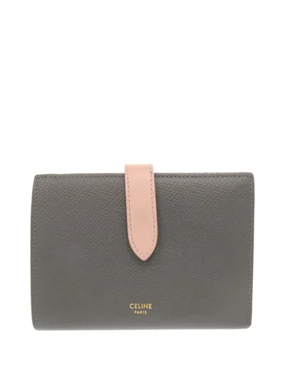 Pre-owned Celine 2018-2026 Leather Multifunction Strap Wallet Small Wallets In Gray
