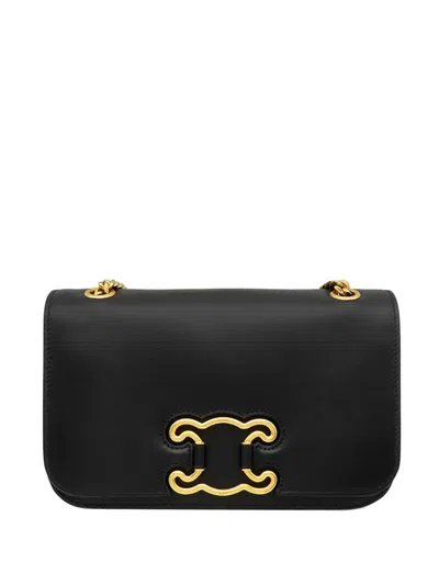 Pre-owned Celine 2018-2026 Medium Calfskin Triomphe Frame Crossbody Bag In Black