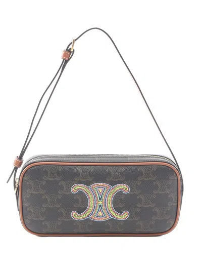 Pre-owned Celine 2018-2026 Mini Triomphe Cuir Coated Canvas Camera Bag Shoulder Bag In Brown