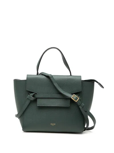 Pre-owned Celine 2018-2026 Nano Grained Calfskin Belt Bag Satchel In Green