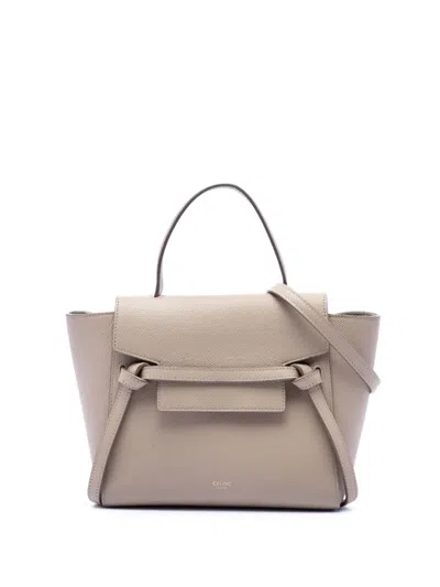 Pre-owned Celine 2018-2026 Nano Grained Calfskin Belt Bag Satchel In Neutral